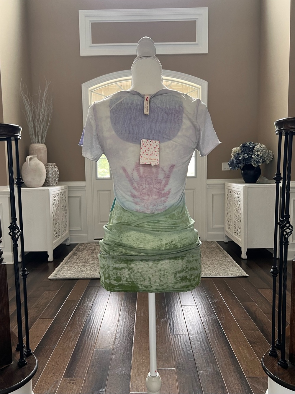 NWT Vintage Free People Women Ombré Purple Blue Green Short Sleeve Top Graphic M - Picture 7 of 11